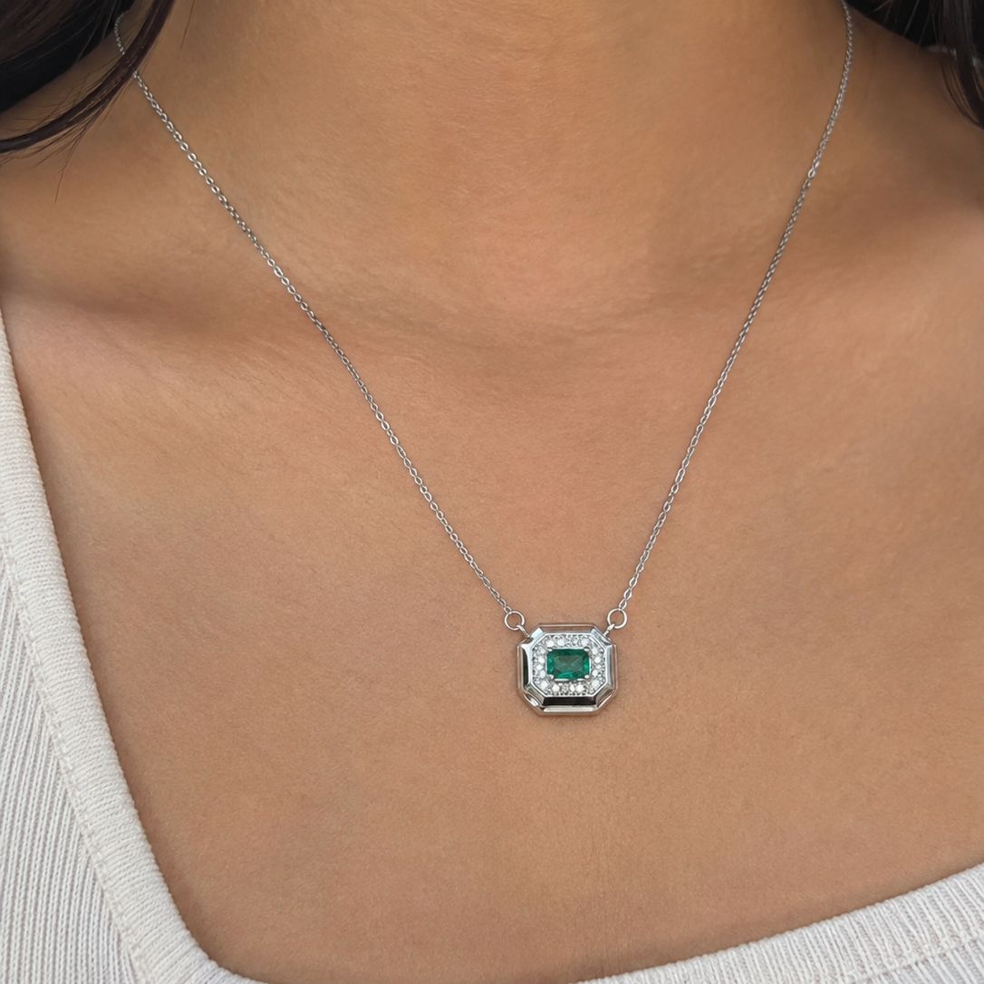 Blue Crystal Geometric Silver Pendant Necklace
