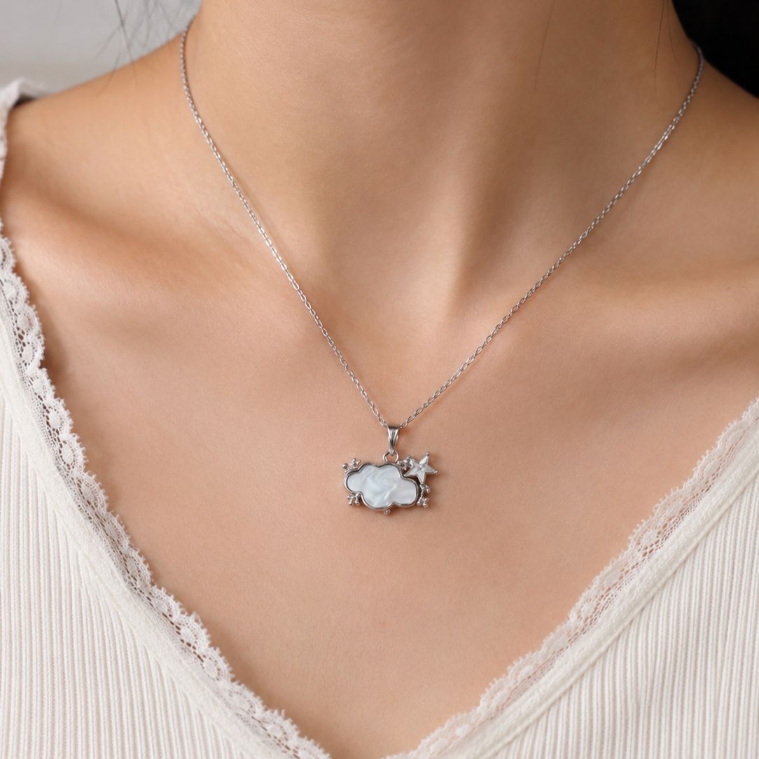 Silver Cloud & Star Charm Necklace
