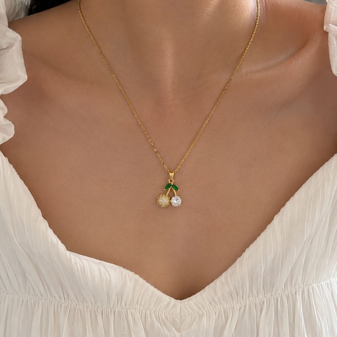 Elegant Cherry Crystal Charm Necklace