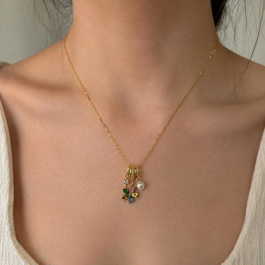 Multicolor Floral Pearl Charm Necklace