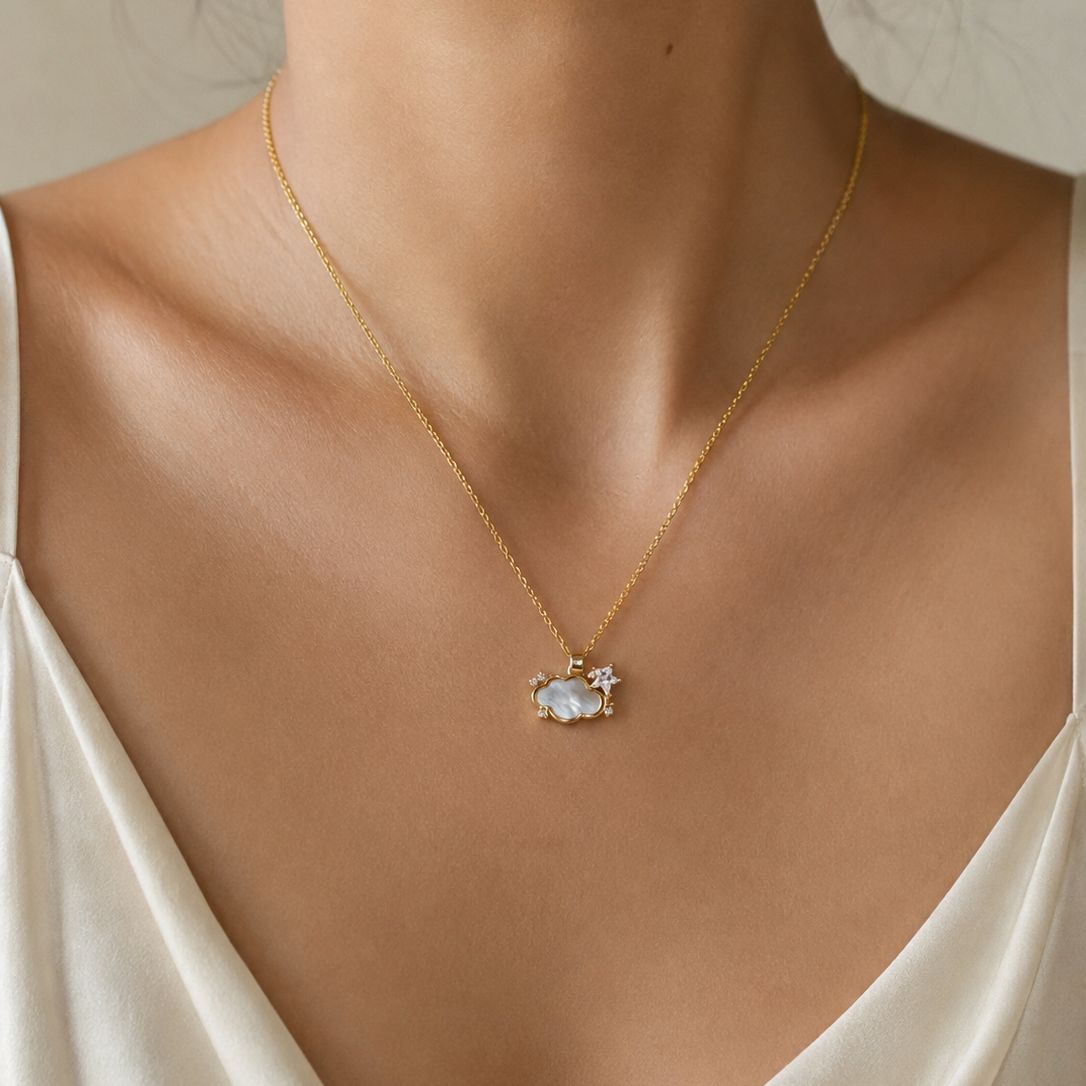 Golden Cloud & Crystal Charm Necklace