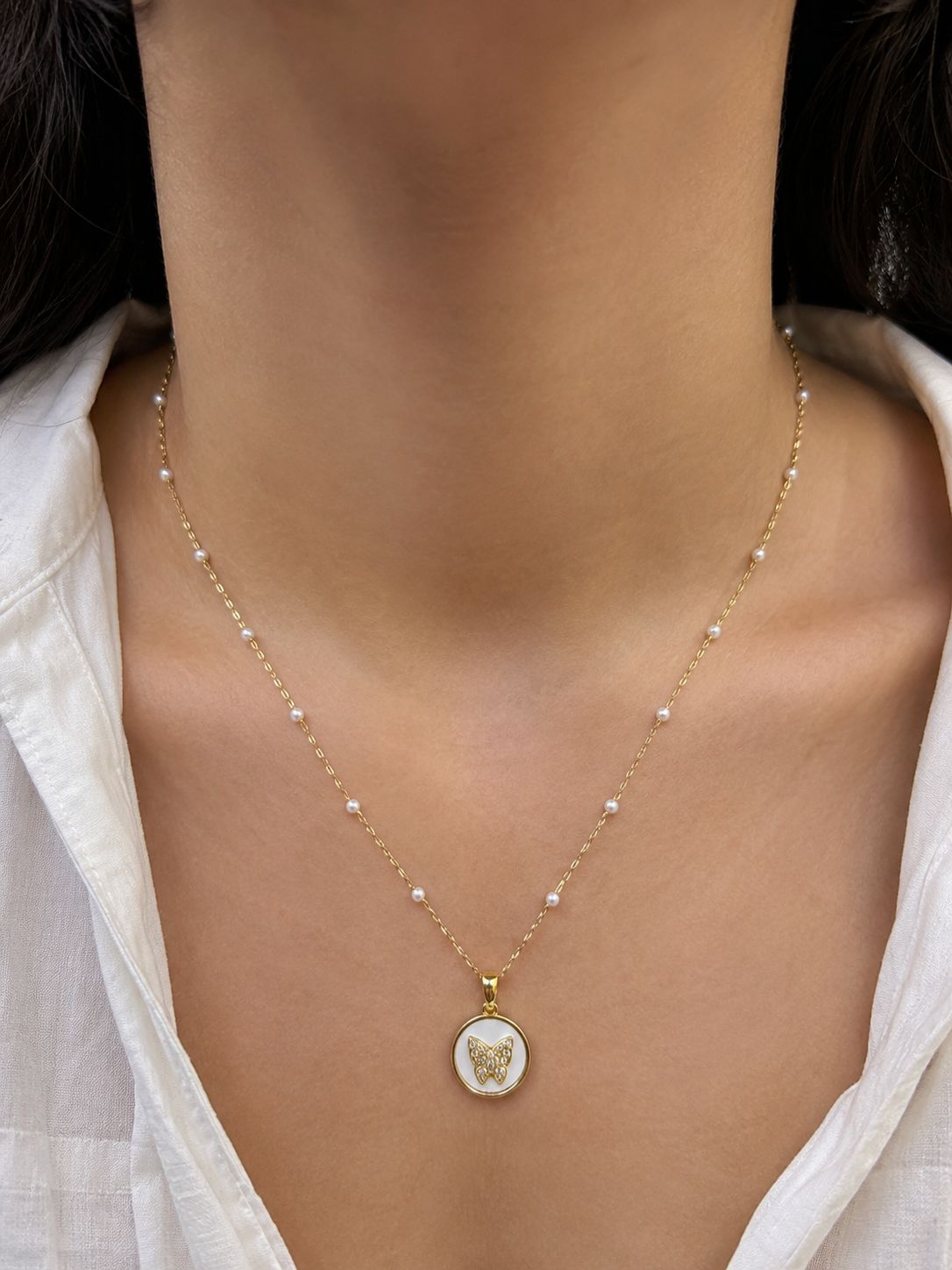 Pearl Butterfly Pendant Necklace